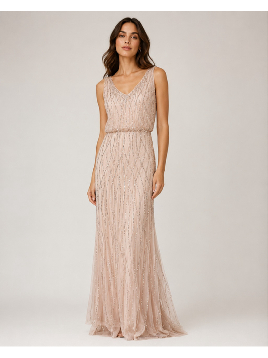 Adrianna Papell Dresses & Skirts - Adrianna Papell Blush Pink Silver Sequin Beaded Evening Gown Dress Size 0
